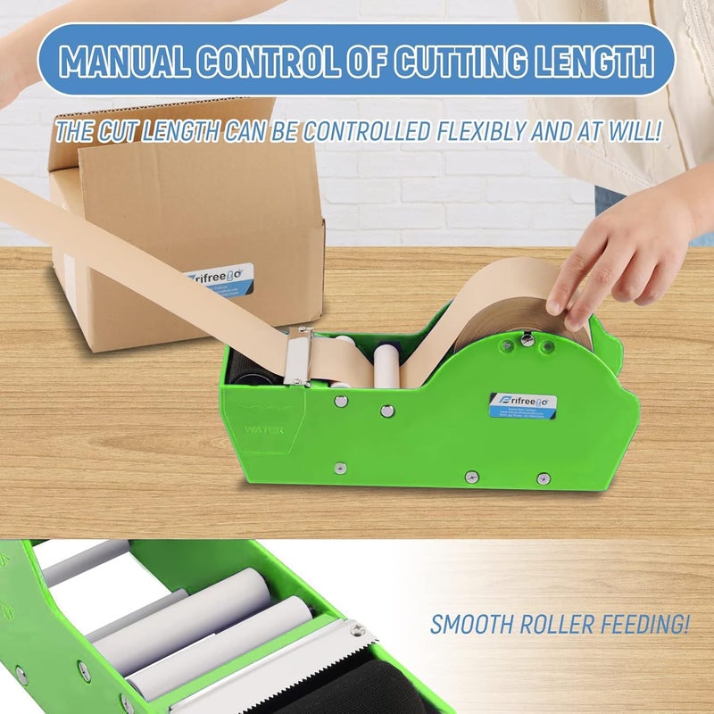 Frifreego Water-Activated Tape Dispenser, Manual Kraft Gum Tape Dispenser, Width Adjustable 1.18-3.15", Light Weight & Portable Packing Tape Dispenser Set, Green - Image 3